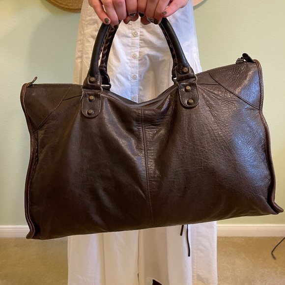 *Sold* Balenciaga Motorcycle Brown Weekender Work Handbag - Picture 3 of 7